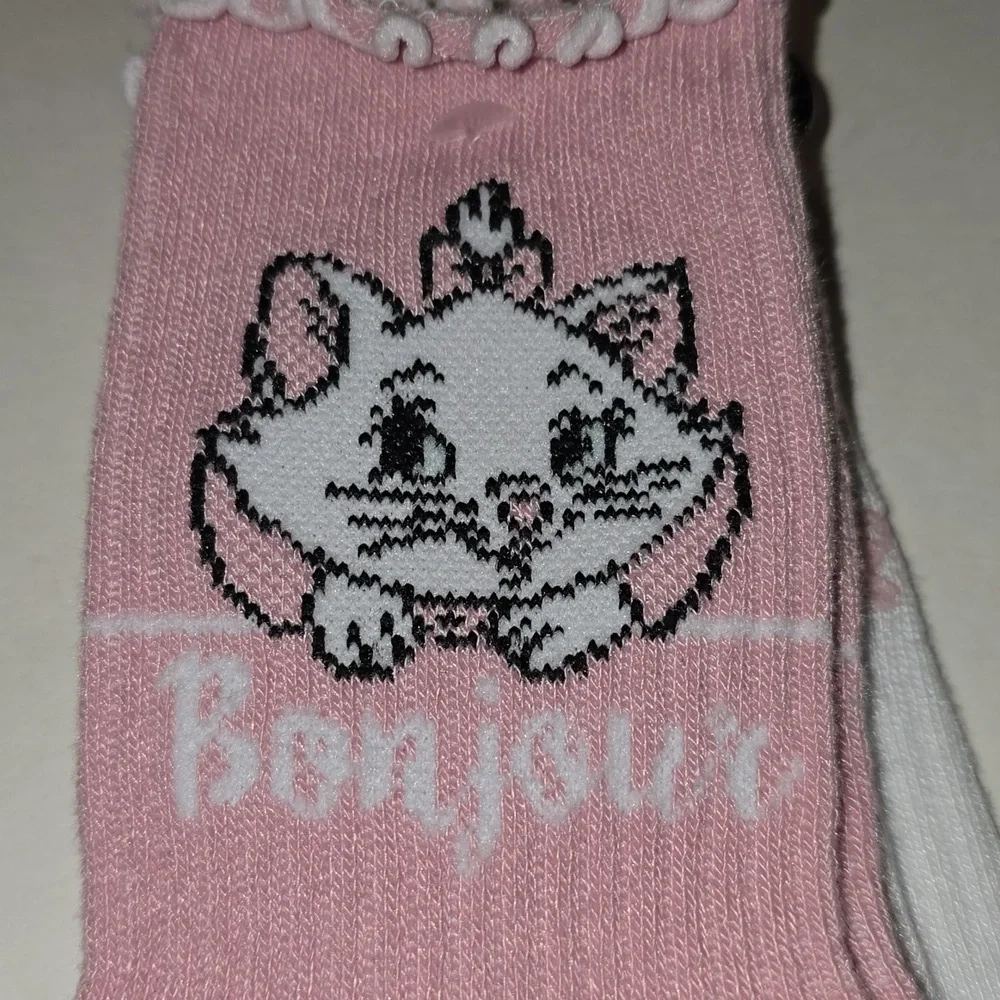 Set of 2 Pink and White Aristocats Socks with  a Matching Lipgloss